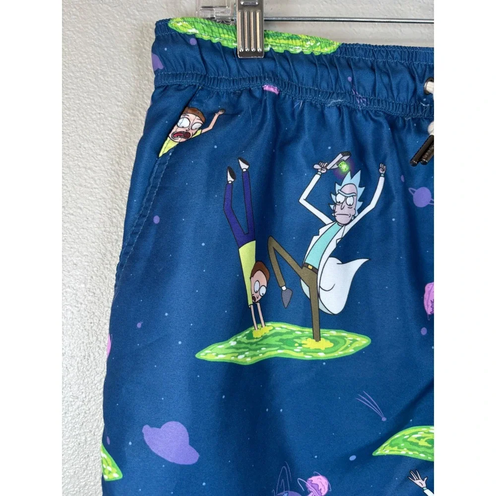 OppoSuits Rick and Morty Swim Trunks Mens L Blue Space Portal Board Shorts NWT